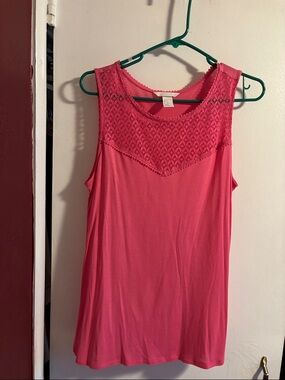 H&M Pink Crochet Yoke Sleeveless Tank Top